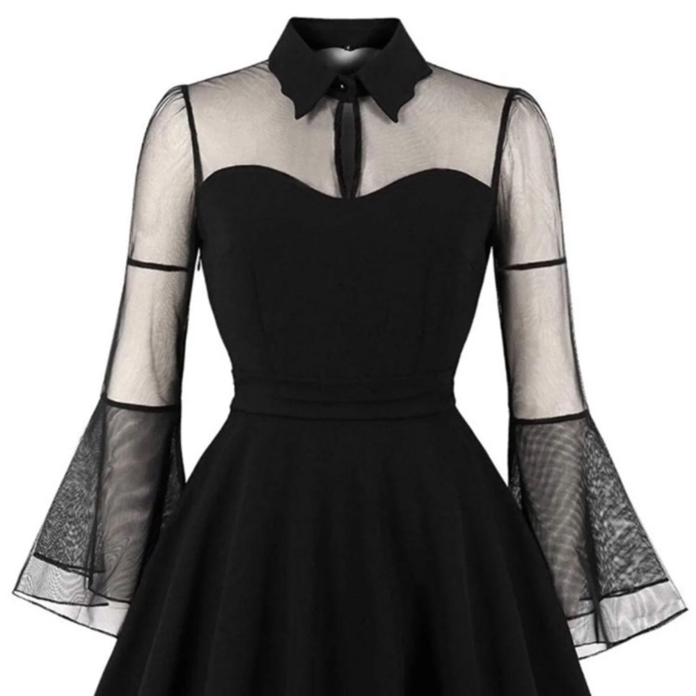 NWT Sexy Sheer Chiffon Mini Cocktail Little Black Formal A Line Dress